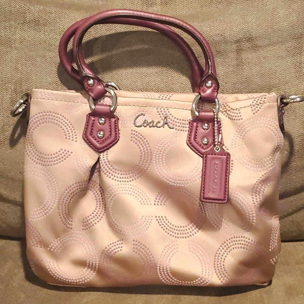 Coach purse handbag purple and tan
